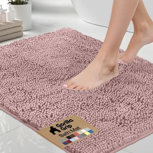 GORILLA GRIP Bath Rug Mat - Thick Soft Absorbent Chenille | Quick-Dry Microfiber, 30x20, Dusty Rose