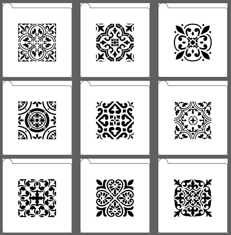 9PCS Scroll Tile Cookies Stencils for Baking, Royal Icing, Sugar Cookie, Cards Decorating Tools
