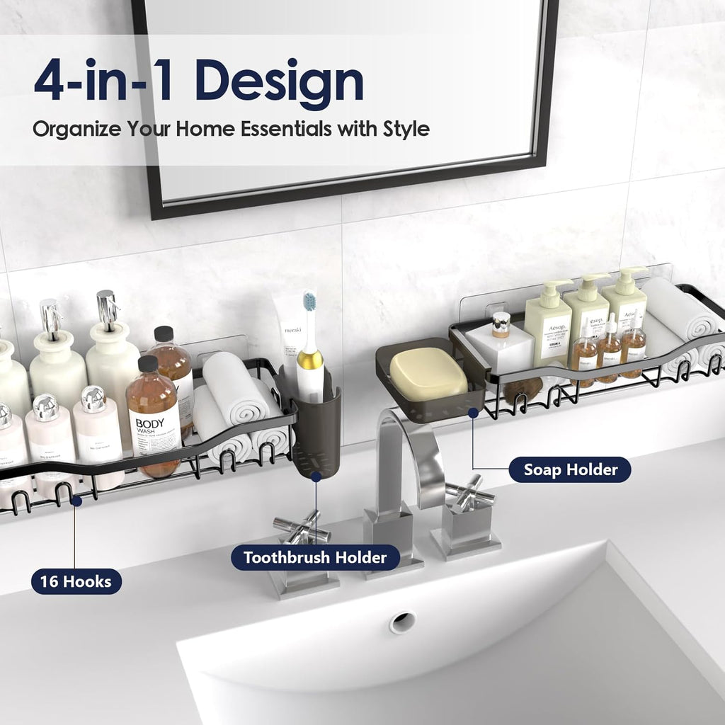 NESOMI Shower Organizer - Adhesive 2-Pack Caddy with Strong Hooks | No Drilling Bathroom Storage Solution