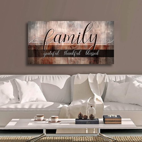 Canvas Wall Art for Living Room-Family Grateful Thankful Blessed-Christian Wall Decor-Family Signs Canvas Prints-Blessed Wall Decor-Artwork Framed Painting Home Decoration Ready to Hang 20"x40"