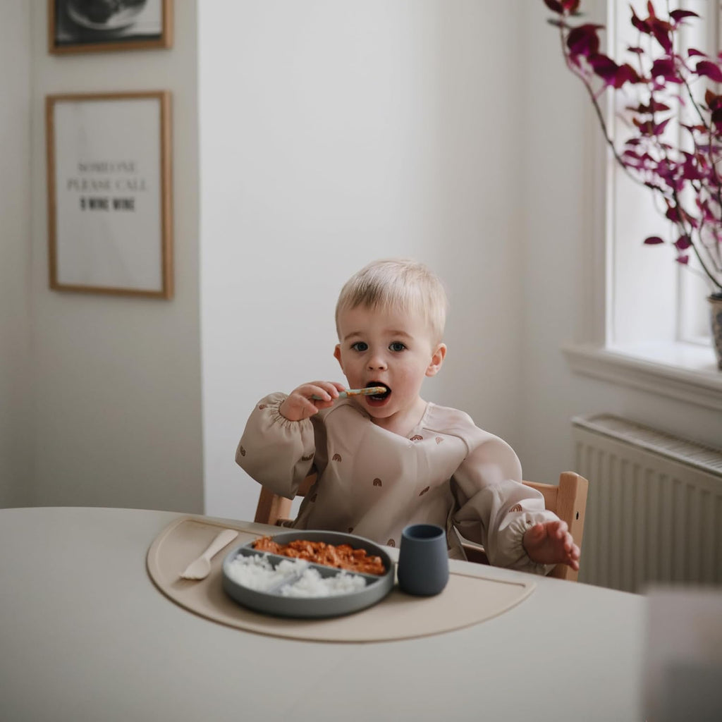 Mushie Silicone Baby Feeding Spoons - 2 Pack in Cambridge Blue & Shifting Sand