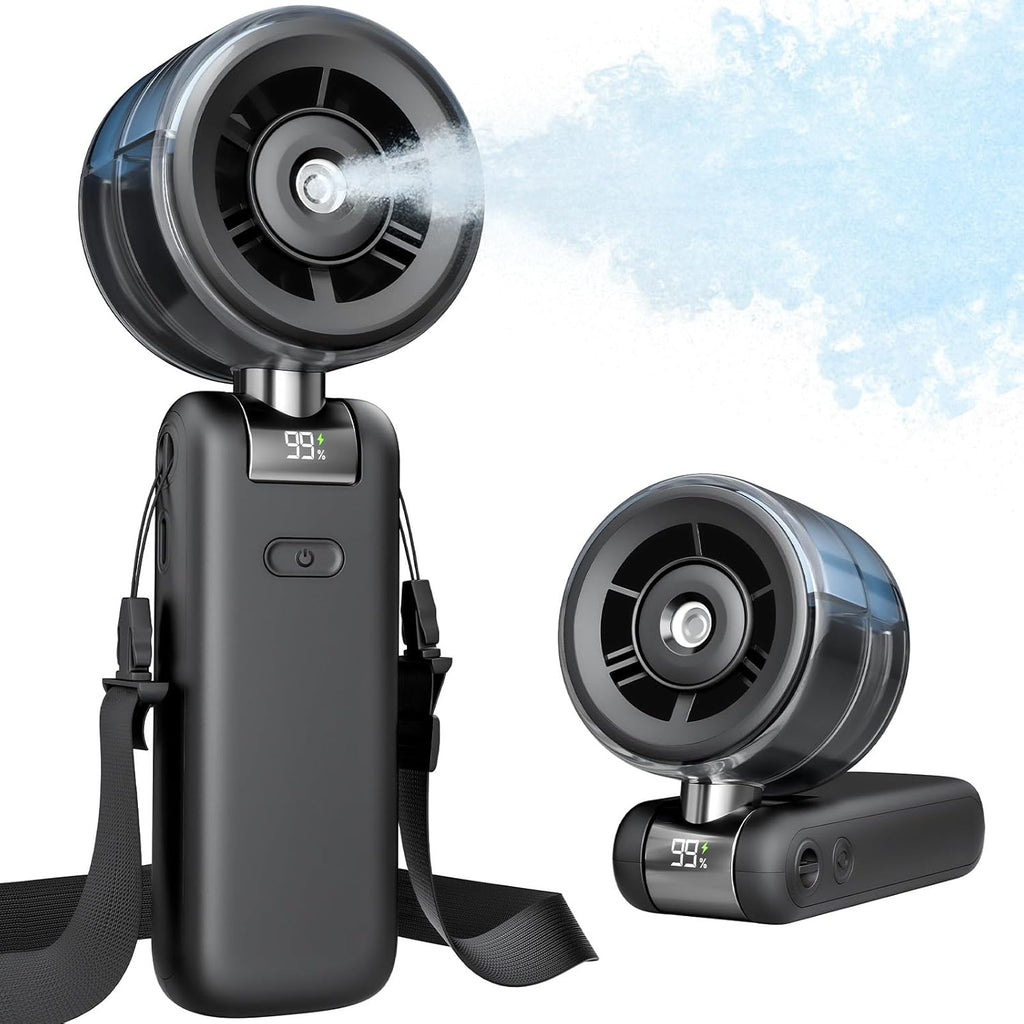 Skiennix Misting Fan - Portable Handheld Turbo Fan with Cool Mist Spray, 4000mAh Rechargeable Battery | Black