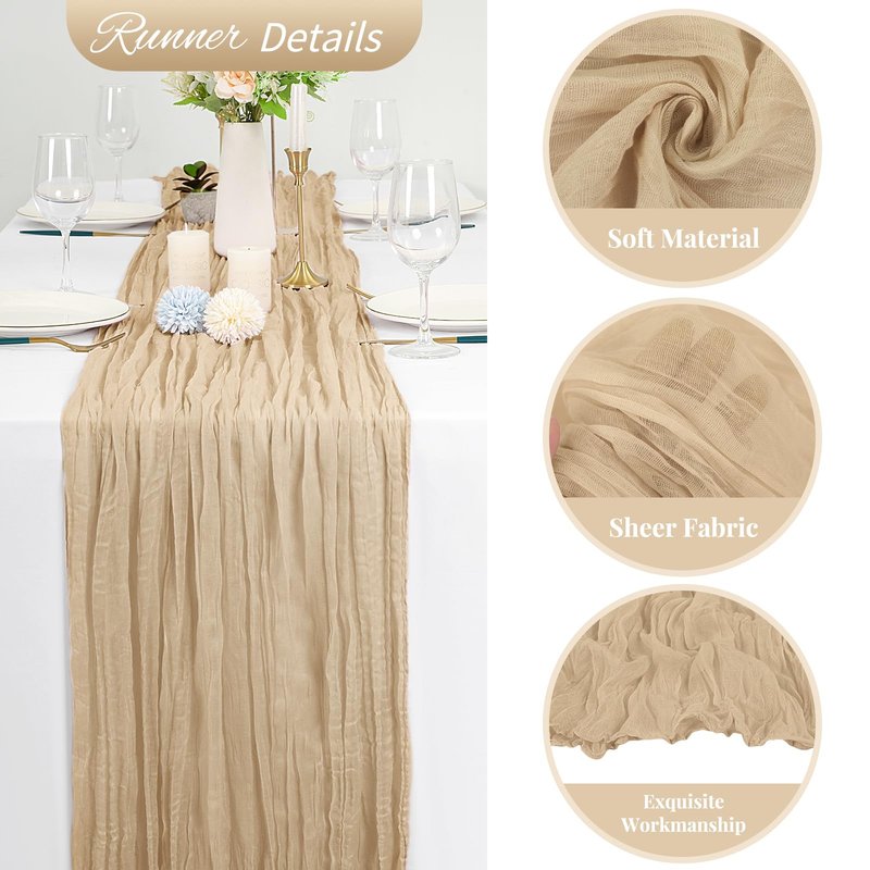 20 Pack Beige Cheesecloth Table Runner 120 Inch 10FT Rustic Boho Gauze Cheese Cloth Table Runner for Wedding Party Baby Shower Thanksgiving Christmas Decoration