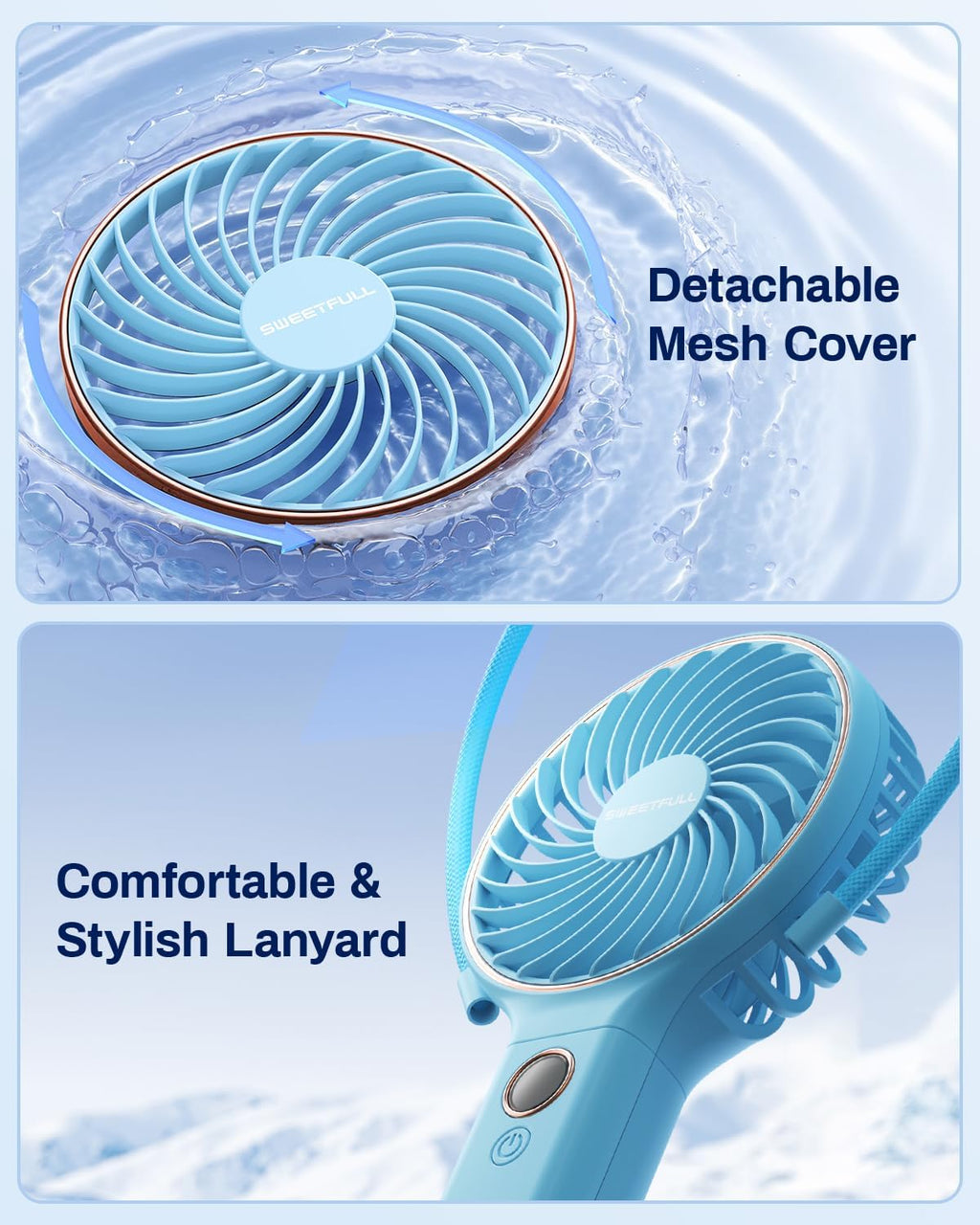 Sweetfull Handheld Portable Fan - 5000mAh Rechargeable Battery, 6 Speed Wind, LED Display | Mini Travel Essential