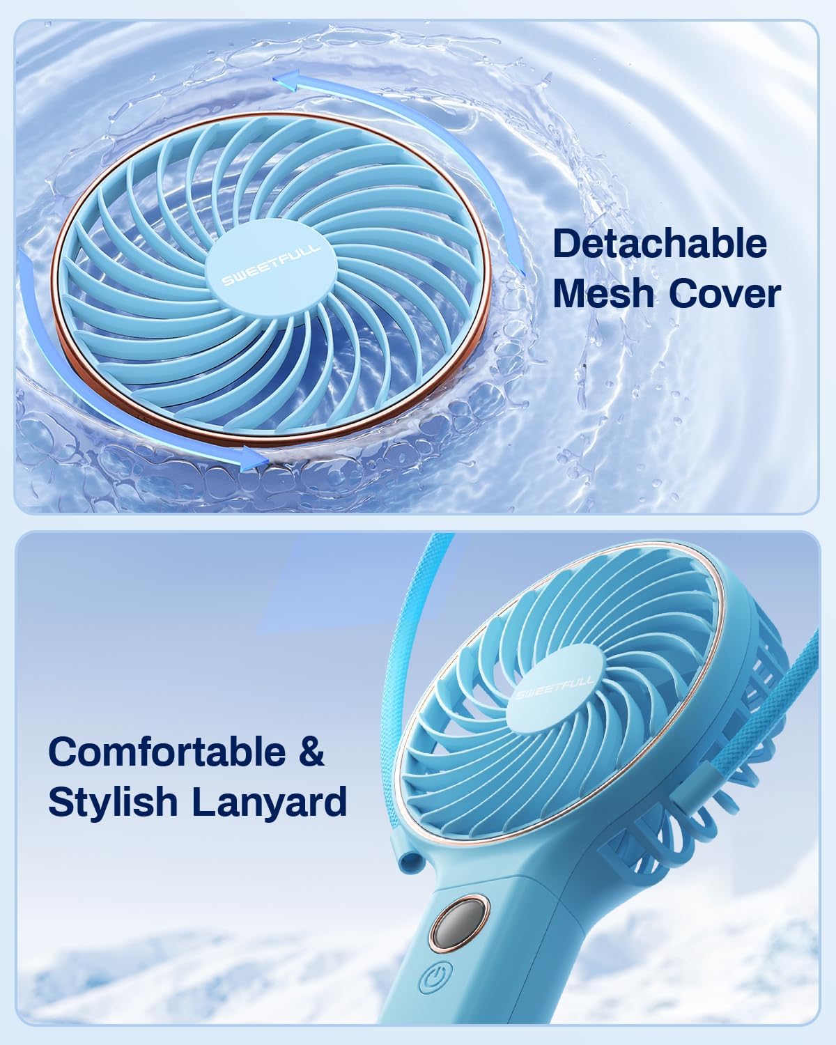 Sweetfull Handheld Portable Fan - 5000mAh Rechargeable Battery, 6 Speed Wind, LED Display | Mini Travel Essential