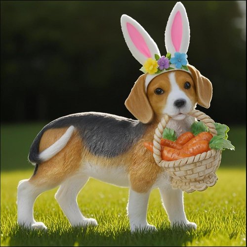 Cynkeyee Dog Garden Statue - Adorable Beagle with Bunny Ears & Carrot Basket | 11.5"x4"x10.5" Indoor/Outdoor Decor