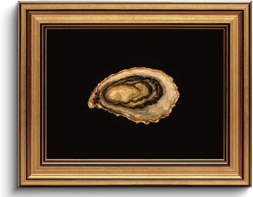 Gold Framed Wall Art | Vintage Kitchen Canvas Prints - Coastal Oyster Paintings 8x10in