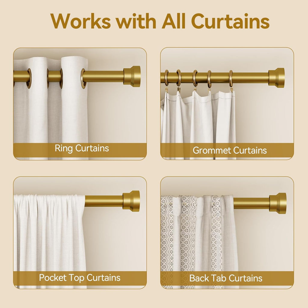 YaFex Curtain Rods - Heavy Duty 1 Inch Adjustable Window Treatment Rods | 32-118 Inch, Gold Finish