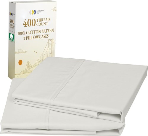 California Design Den Queen Pillowcase Set - 400 Thread Count, 100% Cotton Sateen, Soft & Breathable - Ivory (Set of 2)