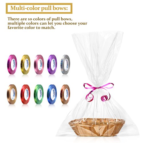 Jetec 12 Pack Empty Gift Baskets to Fill, Oval Baskets for Gifts Empty Food Storage Bin with 10 Rolls Colorful Ribbon and 30 Clear Bags for Wedding Birthday Christmas, 9 x 6 x 2.25 Inch