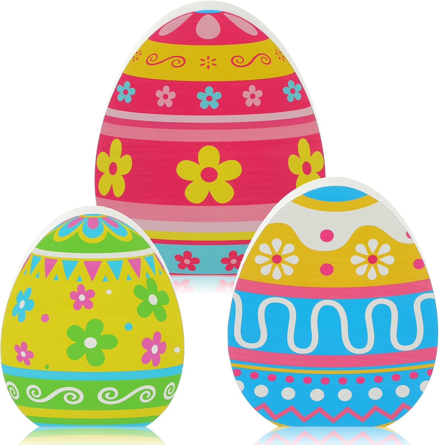 Threan Easter Egg Tabletop Decorations - 3 Pcs Wooden Signs for Spring Home & Dining Room Decor