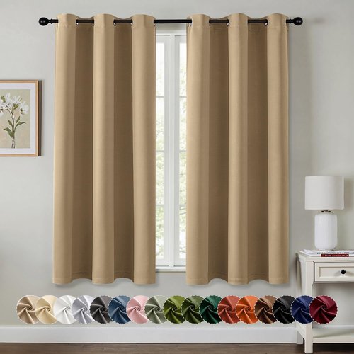 MIULEE Blackout Curtains - Taupe Brown Thermal Insulated Drapes | 45-Inch Grommet Panels for Noise Reduction