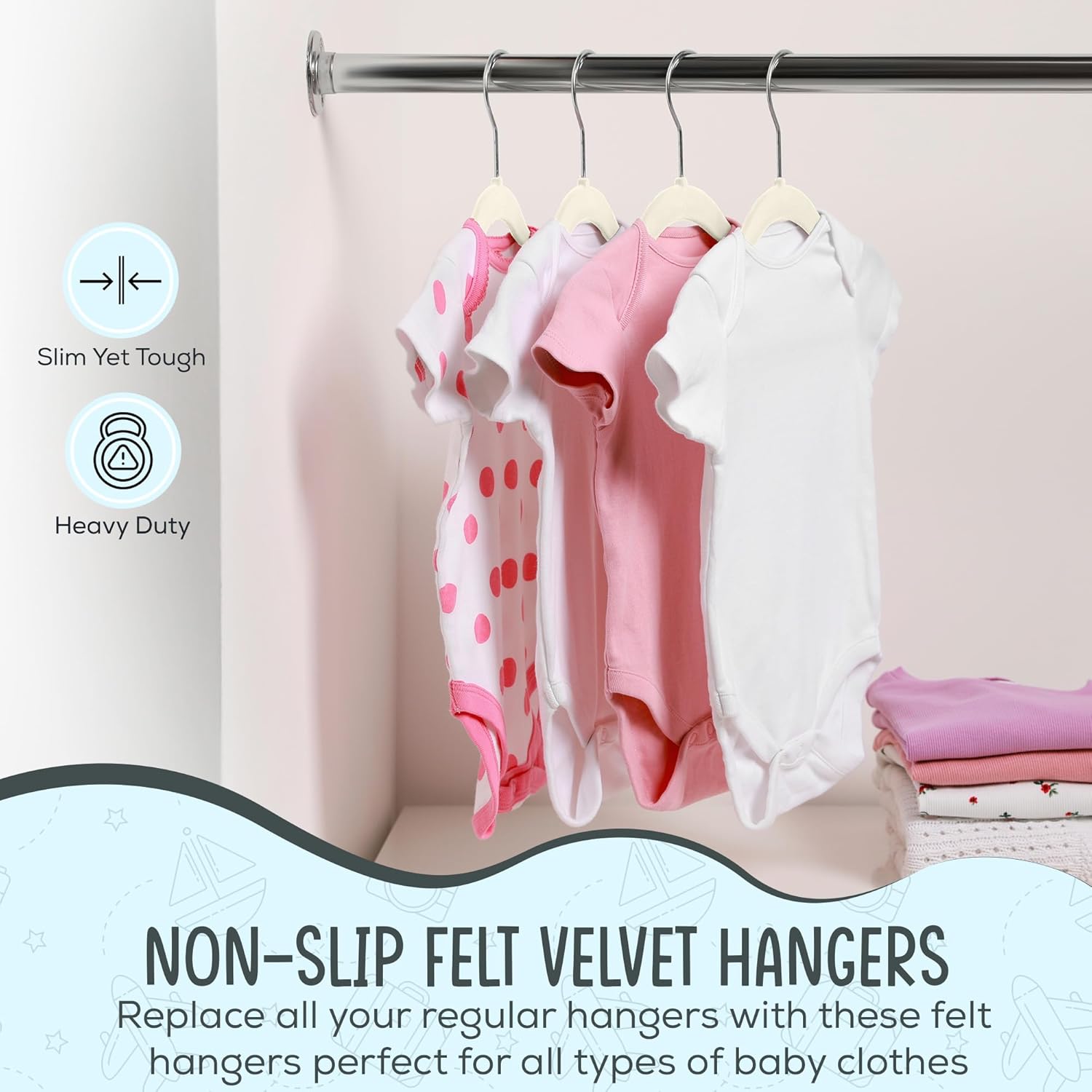 TechZoo 50 Premium Baby Velvet Hangers - Non-Slip, Ultra-Slim Closet Organizers - 360° Swivel Hook, Ivory