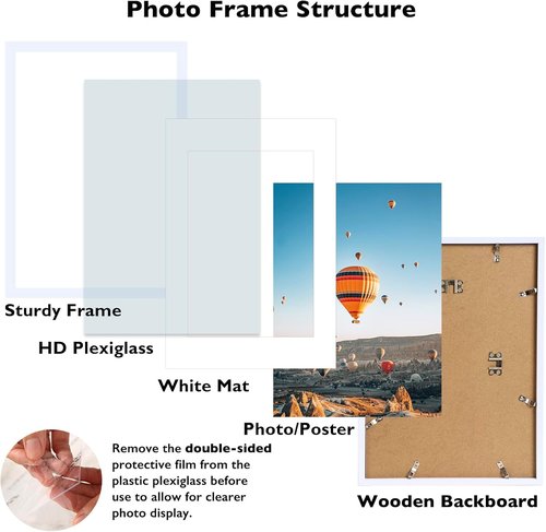 JCJMY A2 Picture Frame - White Wall Hanging Frame with Plexiglass | Includes A3 Mat for 11.7x16.5 Photos