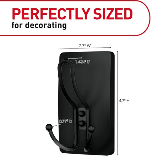 Command X-Large Matte Black Triple Hook - Damage-Free Adhesive Wall Hook for Easy Decoration