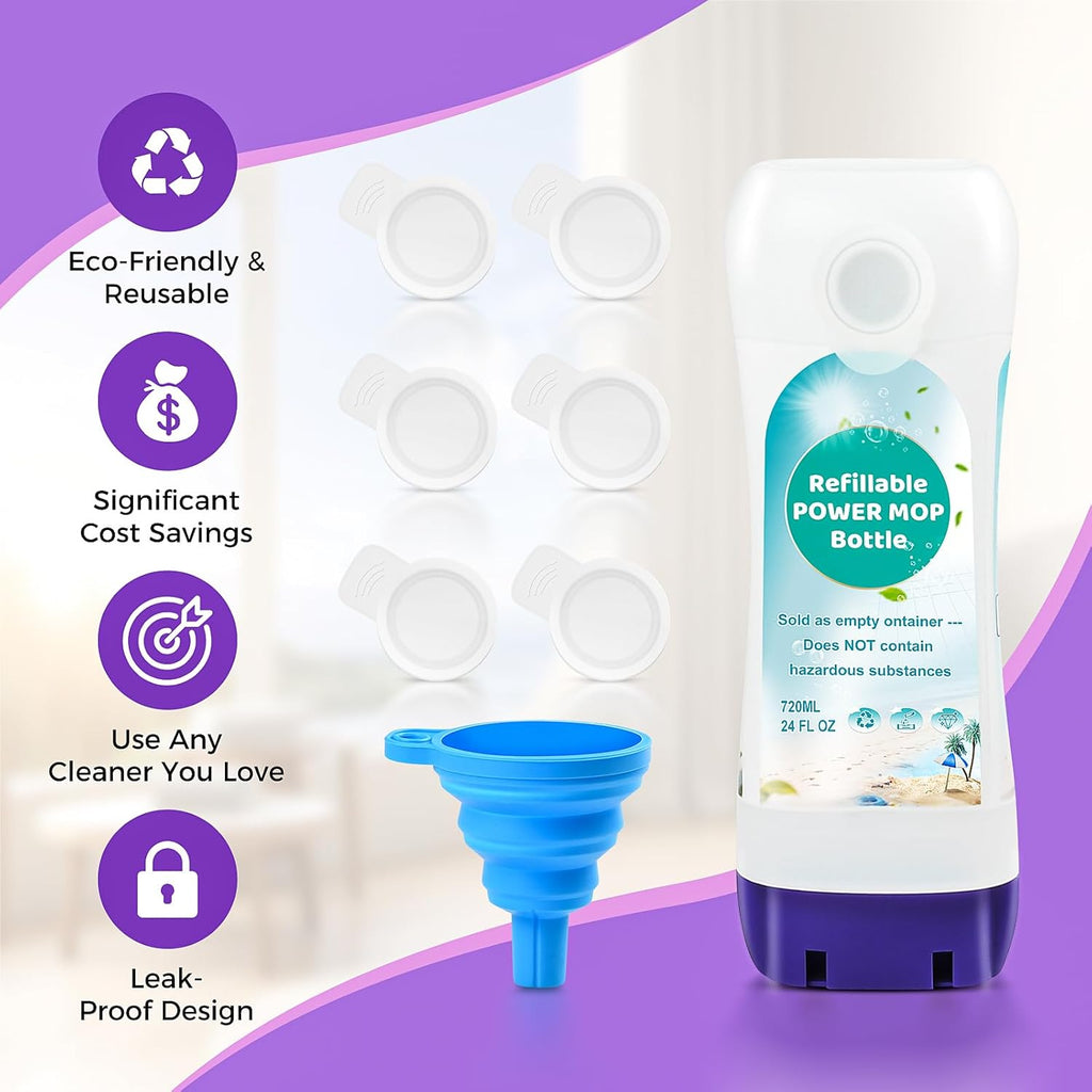 Skiennix Refillable Bottle for Swiffer® Power Mop™ - 24 FL.OZ Leak-Proof Container with Funnel