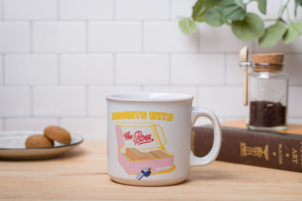 Silver Buffalo Ted Lasso Biscuits with the Boss Ceramic Camper Mug, 20 Ounces
