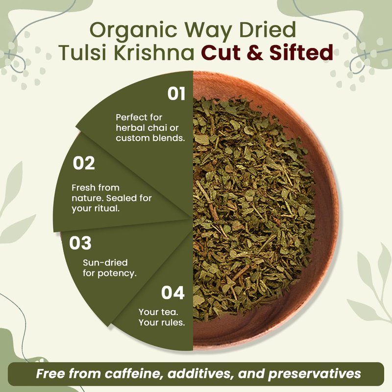 Organic Way Tulsi/Holy Basil (Krishna) Cut & Sifted (Ocimum Tenuiflorum) - Herbal Tea | Organic & Kosher Certified | Raw, Vegan, Non GMO & Gluten Free | USDA Certified | Origin - India (1LBS / 16Oz)