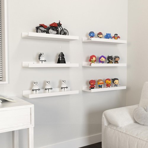 DOLLFIO Floating Shelves Set of 9, White Wall Shelves with Lip, Display Shelves for Wall Decor, Modern Picture Ledge for Living Room, Bedroom, Nursery, Bathroom, Pictures, Books, Plants- White