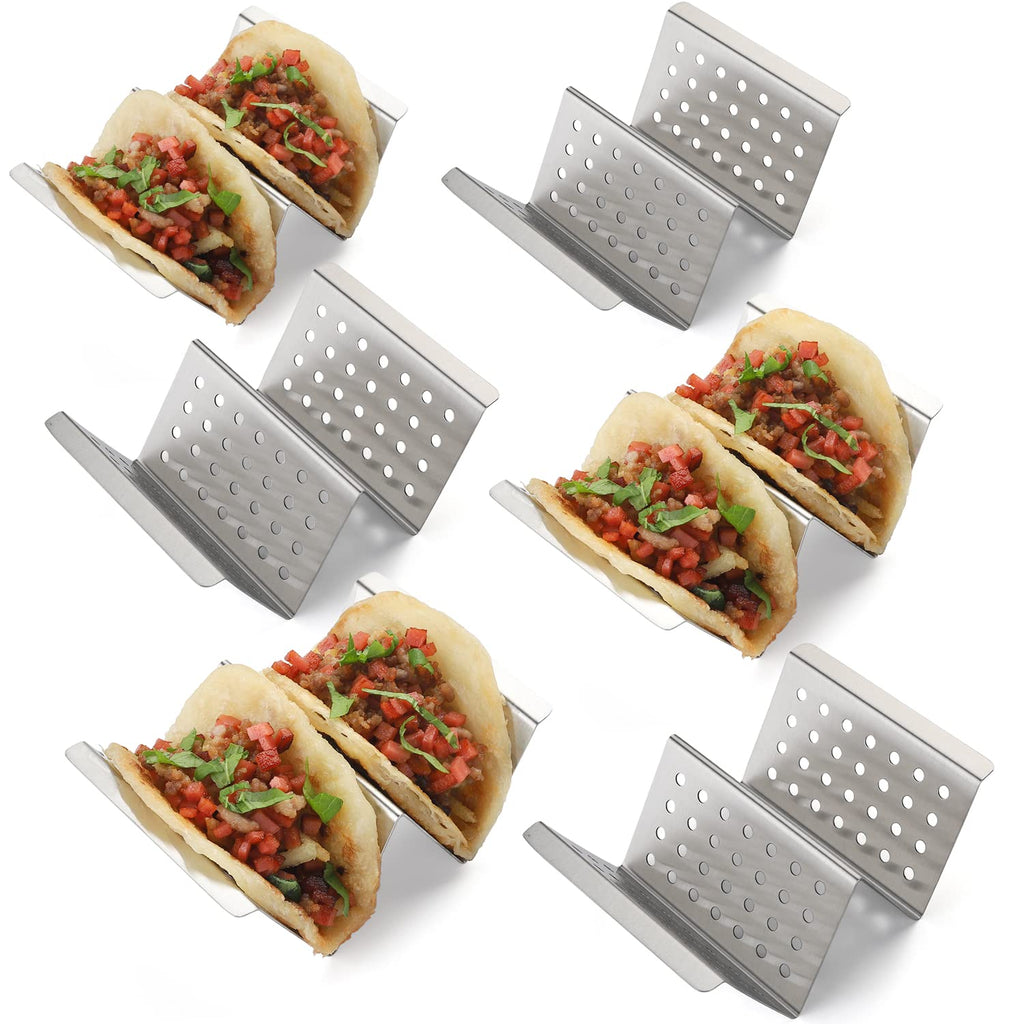 YellRin Stainless Steel Taco Holder Stands Set of 6 - Each Rack Holds 2 Soft & Hard Shell Tacos for Shell Holder, Tray, Oven, Grill