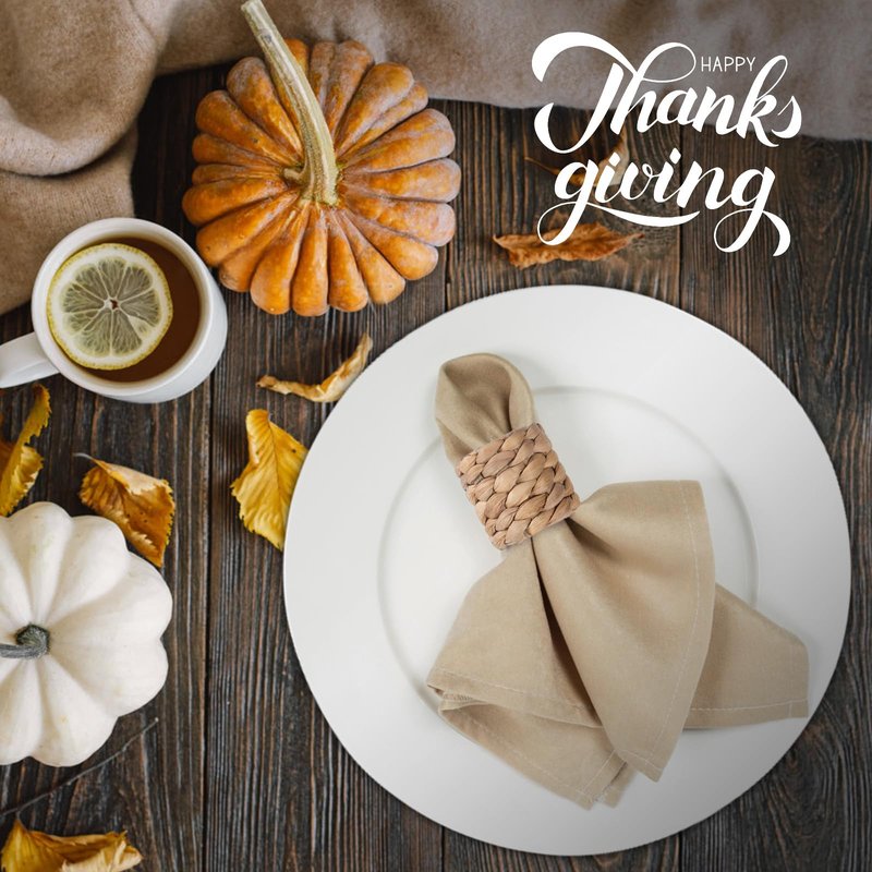 WOHIWO Napkin Rings Set of 12, Farmhouse Table Decor Handmade by Natural Water Hyacinth, Fall Rustic for Thanksgiving, Christmas, Wedding Table Dinnerware Decoration Set