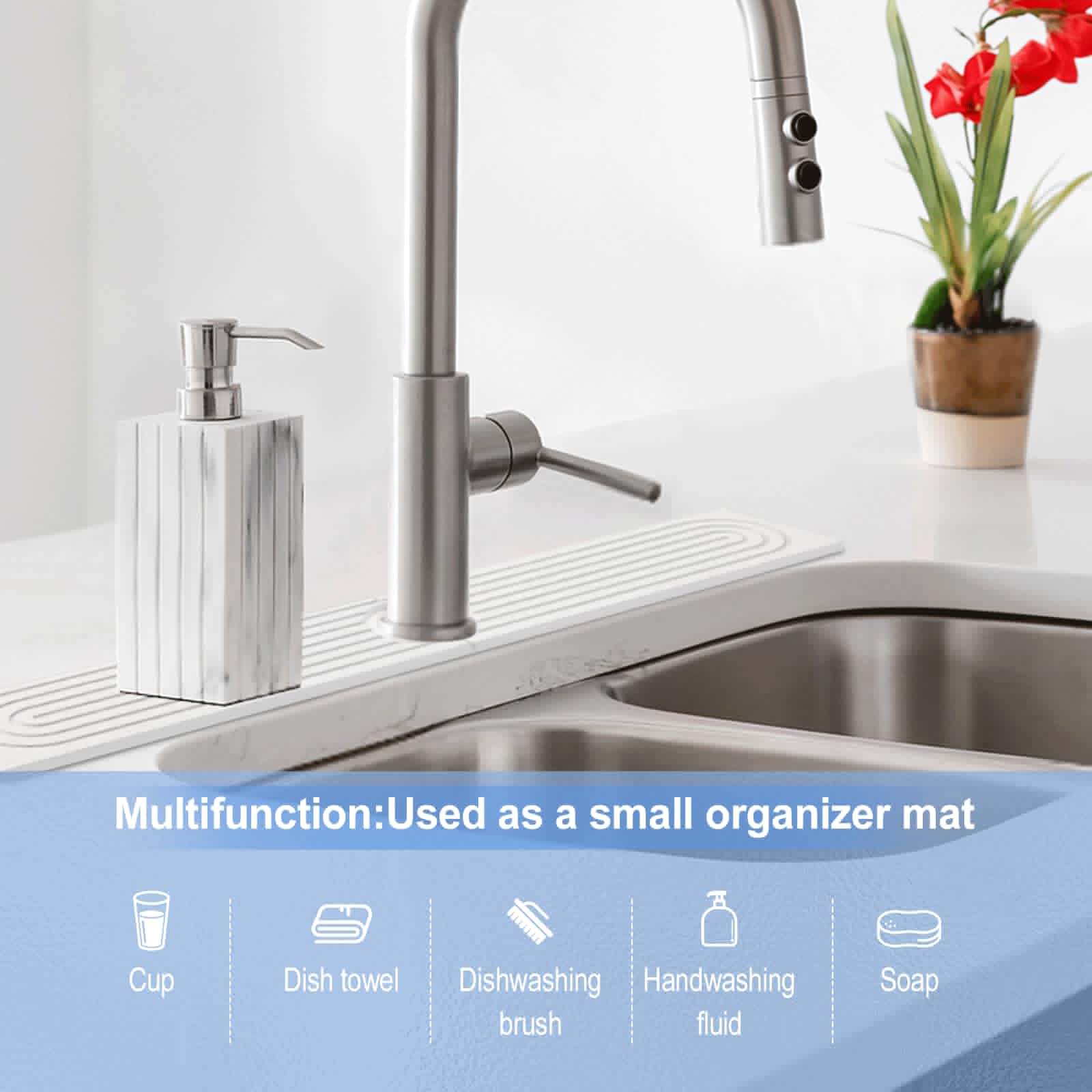 Stone Faucet Mat for Kitchen Sink- 15.6''x 3.9''Diatomite Fast-Drying Faucet Mat, Super Water Absorbing Stone Tray for Sink,Faucet Splash Guard for Bathroom Counter (White)