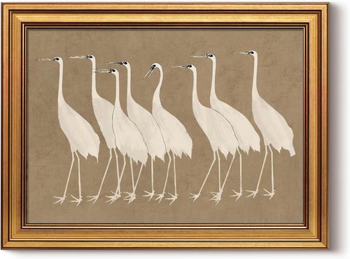 InSimSea Gold Framed Canvas Prints - Vintage Crane Wall Art for Bathroom & Living Room | 12x16 Inch