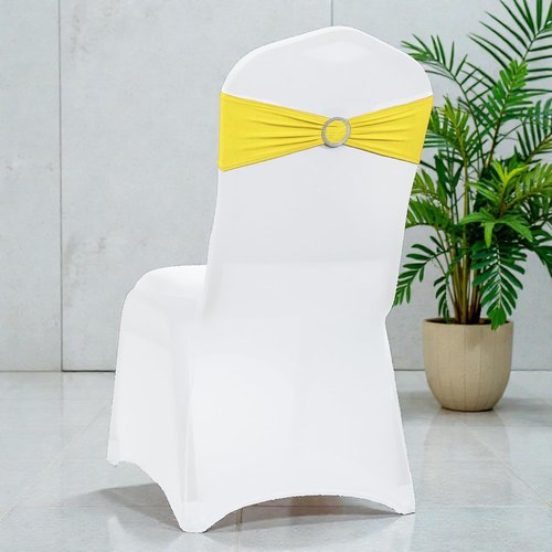MDS Spandex Chair Sashes - Universal Fit Elastic Stretch Bands with Buckle Slider Bow | 250 Pack - Yellow