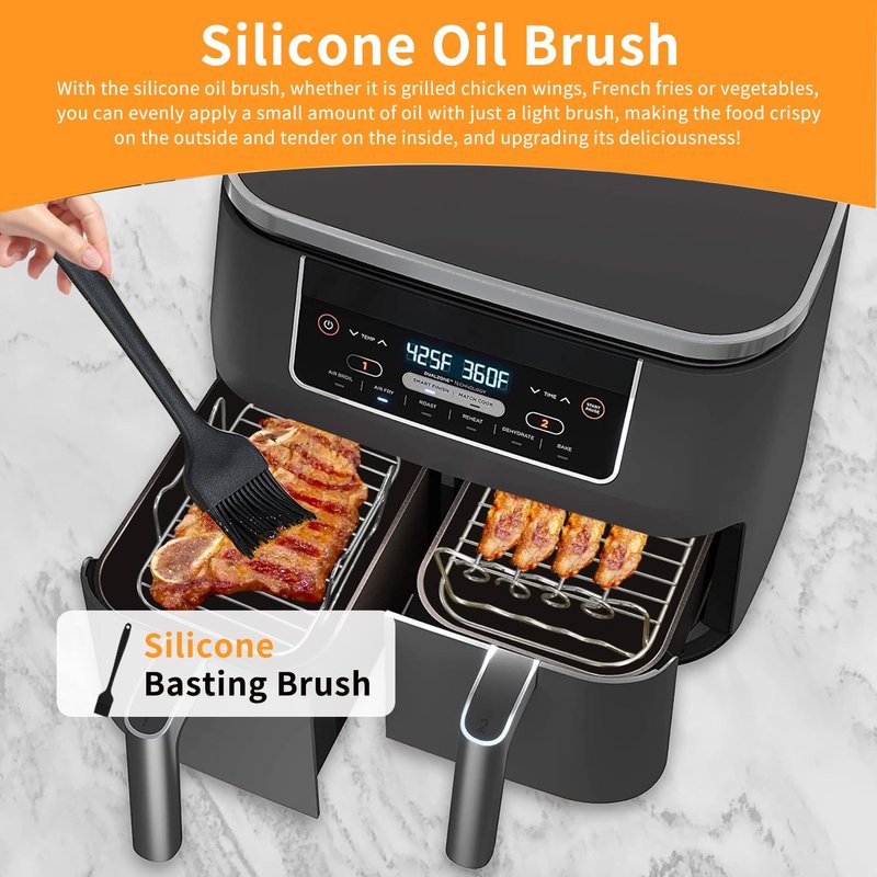 Dual Zone Air Fryer Accessories, 2pcs Air Fryer Rack with 100pcs Air Fryer Paper Liners Compatible with Ninja Foodi Air Fryer DZ201, DZ401, 5 pcs Double Basket Air Fryer Accessories