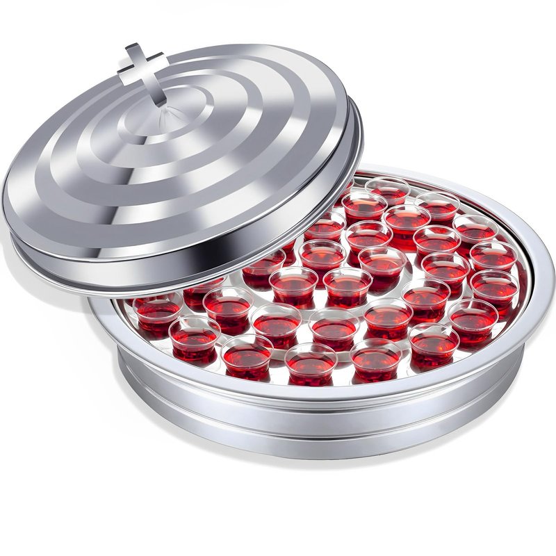Upgraded Communion Tray and Cover Set for Churches,Bread Tray,Stainless Steel Communion Set Supplies (Silver-Communion Tray and Cover Set)