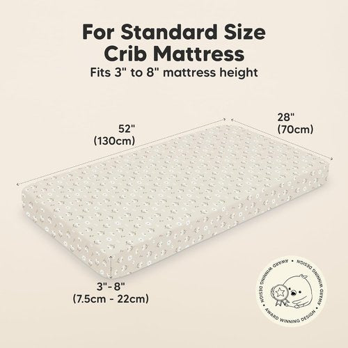 KeaBabies Organic Crib Sheets - 2-Pack Fitted Jersey Cotton for Baby Beds | Soft, Breathable, Neutral Daisies 52x28