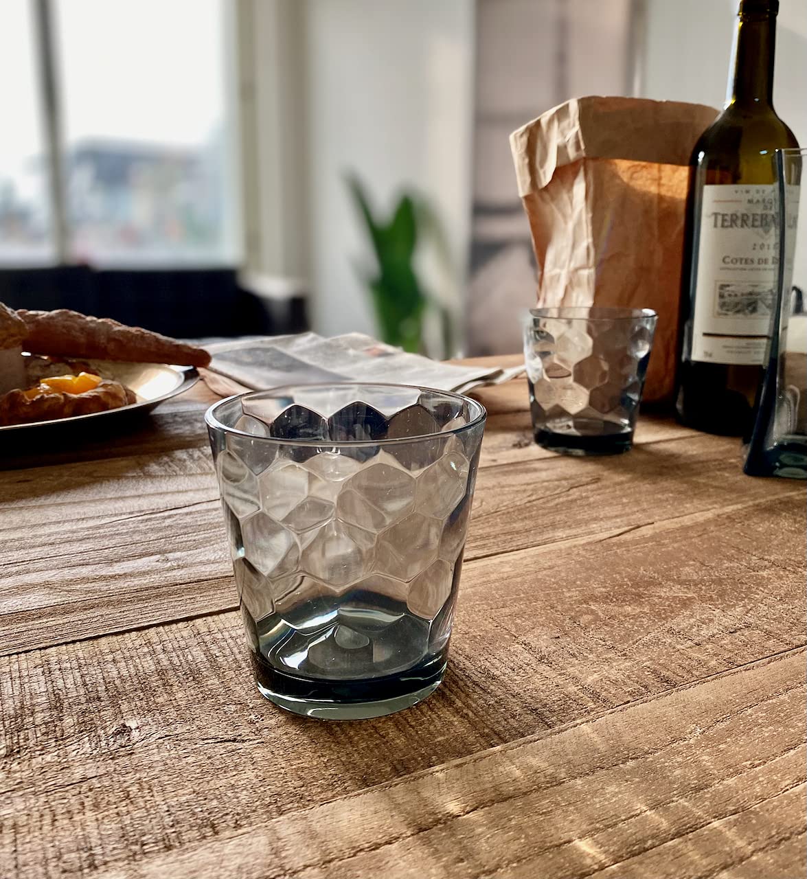 KLIFA- LYON- 11 ounce, Set of 6, Acrylic Tumbler Drinking Glasses Cups, BPA-Free, Stackable Plastic Drinkware, Dishwasher Safe, Gray-Black