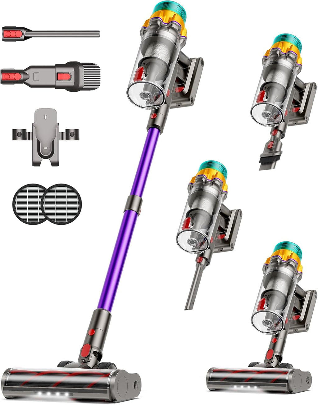 Skiennix Cordless Vacuum Cleaner - 55KPA Suction Power, 65 Mins Runtime, Anti-Tangle Brush, Purple