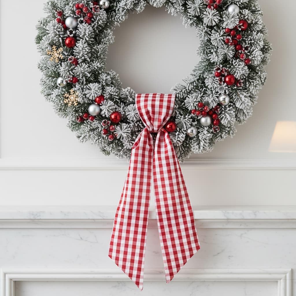 Regine Switzerland Red & White Plaid Wreath - Festive Front Door Decoration for Holidays & Events