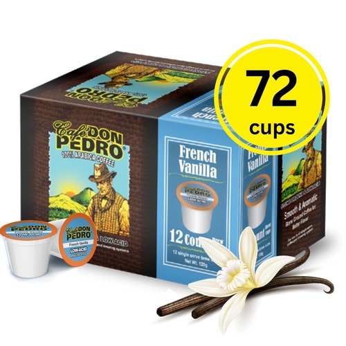 Cafe Don Pedro French Vanilla Low Acid Coffee Pods, 100% Arabica K Cups, Naturally Low Acid Coffee K Cups, Battles Heartburn and Acidic Reflux, 72 Cups, Compatible with K-cup Coffee Maker