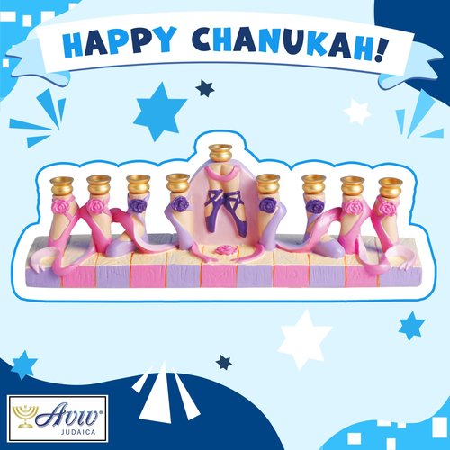 Aviv Judaica Hanukkah Dancing Ballet Menorah 3D Menorah Candle Holder for Girls Ballerina Hanukkiah Fits Standard Chanukah Candles Cute Girl Ballet Shoes Minorah