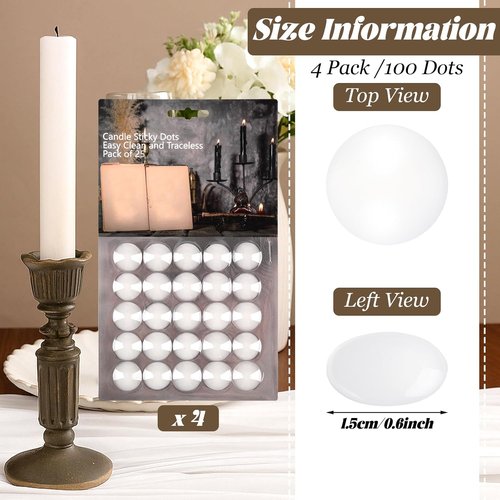 LemonRoad 100 Pcs White Wax Candle Adhesive Dots - Secure Taper Holders for DIY Events