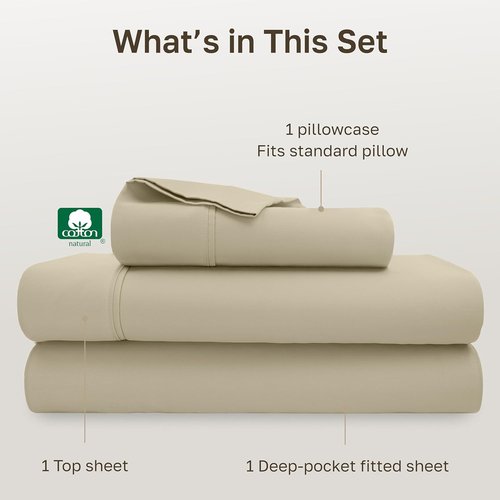 California Design Den Twin Bed Sheets Set - 100% Cotton, 400 Thread Count, Silky Smooth Sateen, Beige