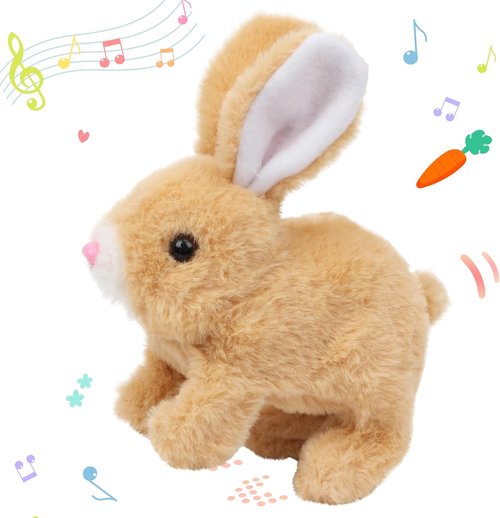 Hopearl Interactive Plush Bunny Toy - Electronic Hopping Rabbit with Sounds & Movements | Brown, 7''