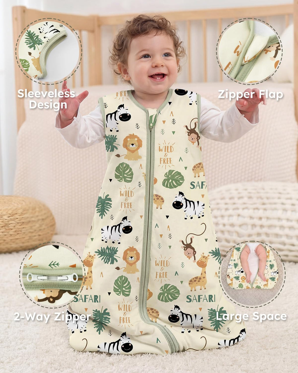Yoofoss Baby Sleep Sack | 1.5 Tog Wearable Blanket for 6-12 Months | Soft Organic Cotton, 2-Way Zipper