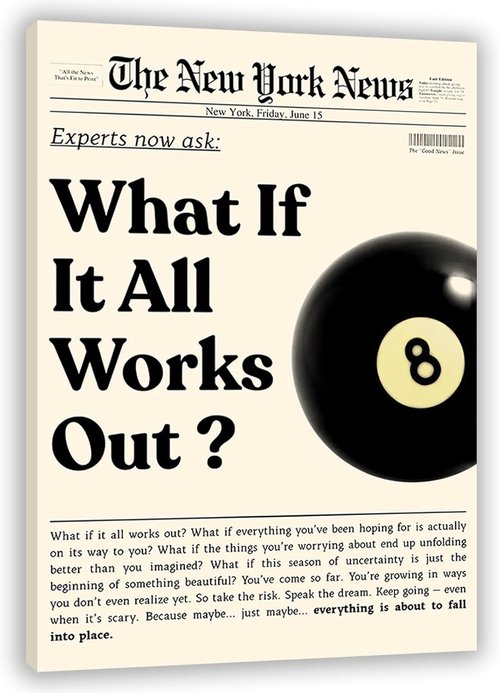 **What If It All Works Out Canvas Wall Art - Inspirational Quotes & Positive Affirmations | 16x24 in Black**