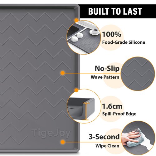 TigeJoy Under Sink Mats for Kitchen Waterproof, Leak-Proof Silicone Mat Sink Protector and Cabinet Liner, Kitchen Essentials Organizer and Storage 22" x 19" White