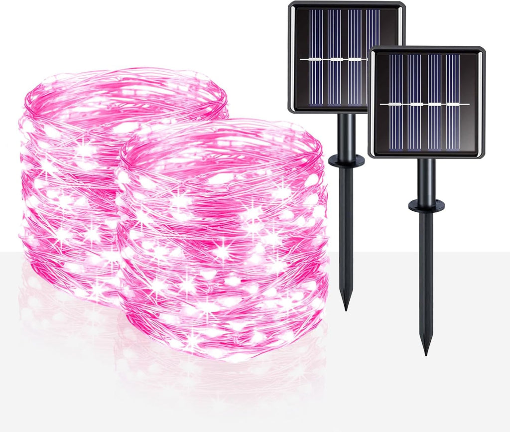 Suddus Pink Solar String Lights - 66ft 200 LED Fairy Lights | 8 Modes for Outdoor Halloween Decor