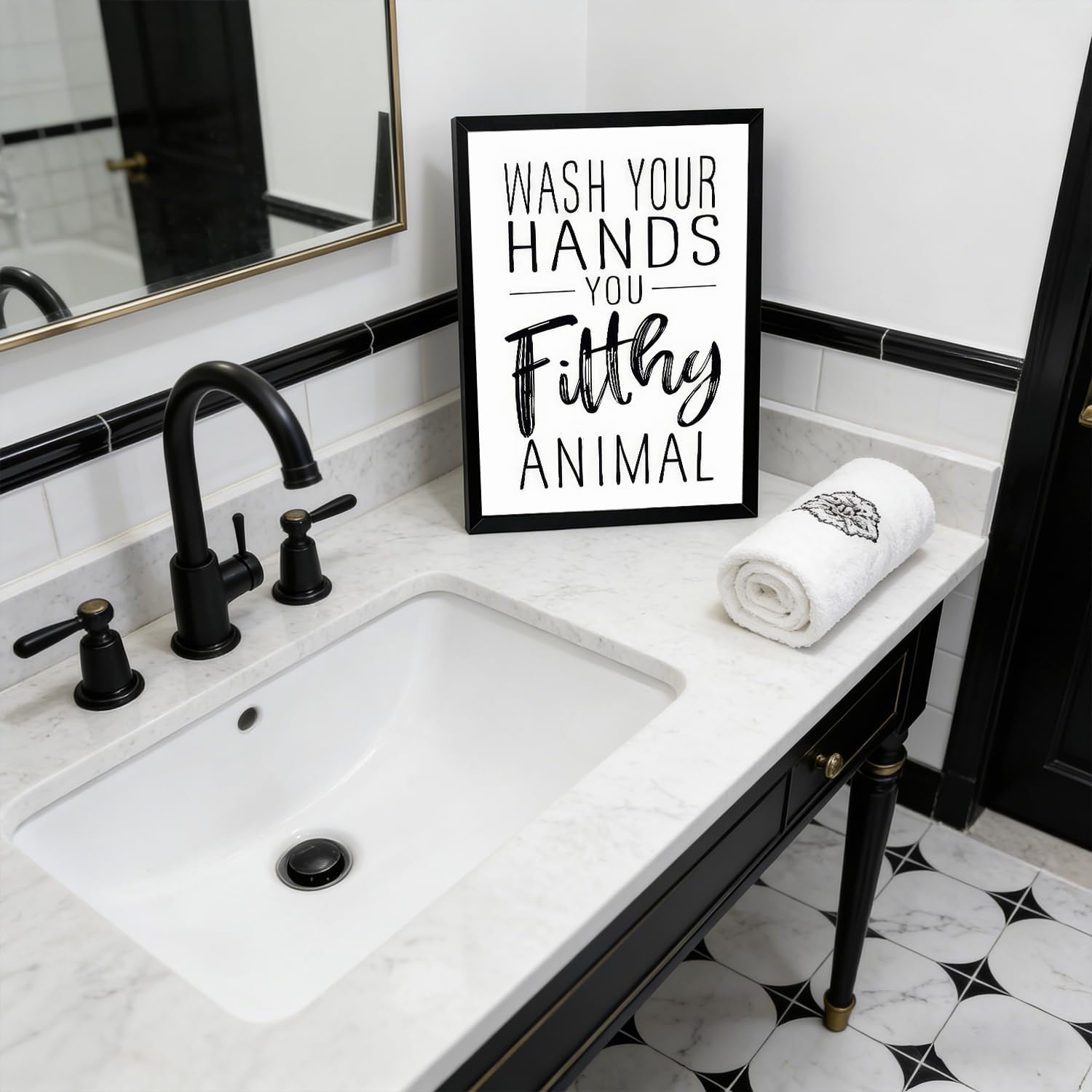 XRNDUYZP Black and White Bathroom Canvas Wall Art - Funny Quotes Poster Print for Kids' Washroom | 8x10 in