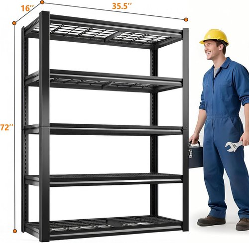 Heavy Duty Metal Shelving Rack - 2800 lbs Capacity | Adjustable 16"x35.5"x72" Black Storage Unit