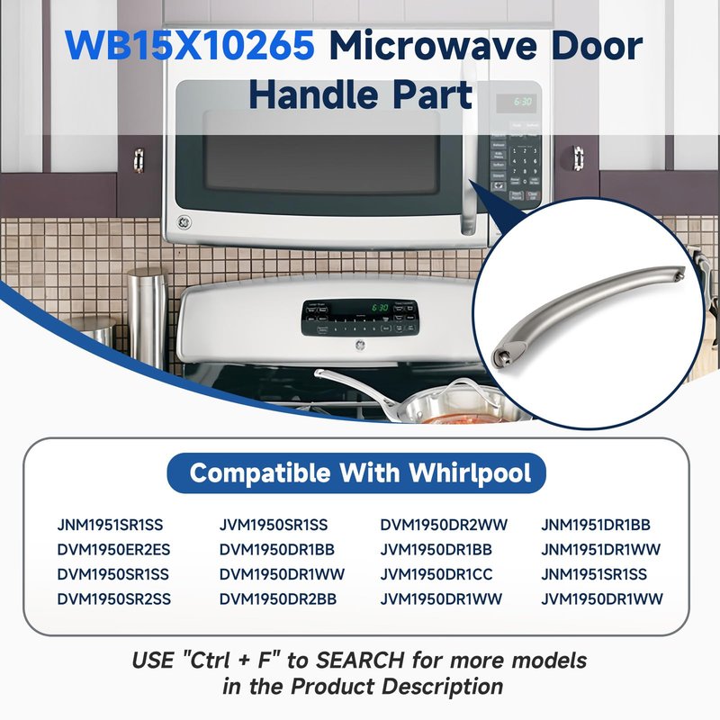 Upgraded WB15X10265 Door Handle Replacement Compatible with GE JNM1951SR1SS DVM1950ER2ES, WB15X10265 Microwave Door Handle Replace WB15X10260 WB15X10266 WB15X10264 AP5618277 2443838 AH3510619