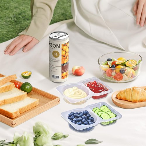 25-Pack Reusable Snack Containers with Lids, 2-Section Snack Box for Portion Control, Plastic Food Storage, Adult Meal Prep & Outdoor Dipping Containers