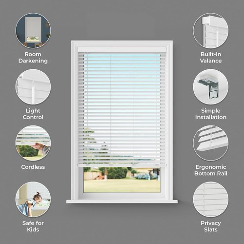 Lumino - 2" Cordless Faux Wood Window Blinds | Room Darkening, 18" W x 36" L, White