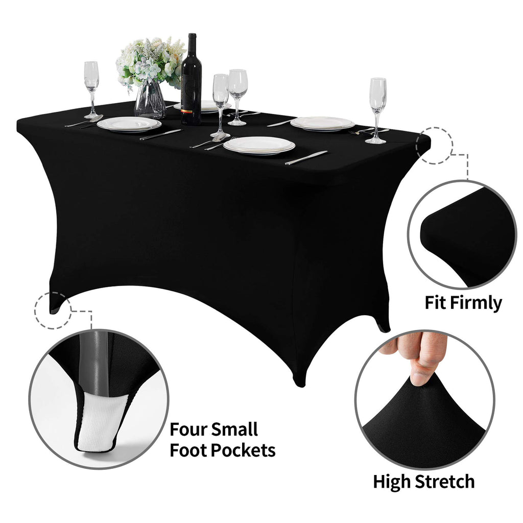 Hezuzo 2Pack Spandex Table Cover for 4FT or 6ft or 9ft Table Universal Fitted Stretch Tablecloth for Party, Banquet, Wedding and Events-Black