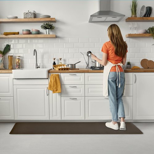 OnesCosy Anti Fatigue Kitchen Rugs Kitchen Mats for Floor,Cushioned Non-Slip Waterproof Ergonomic Comfort Rug Standing Mat for Kitchen,Doing Dishes,Floor,Home,Office,Sink,Laundry,Brown,17.3"x60"